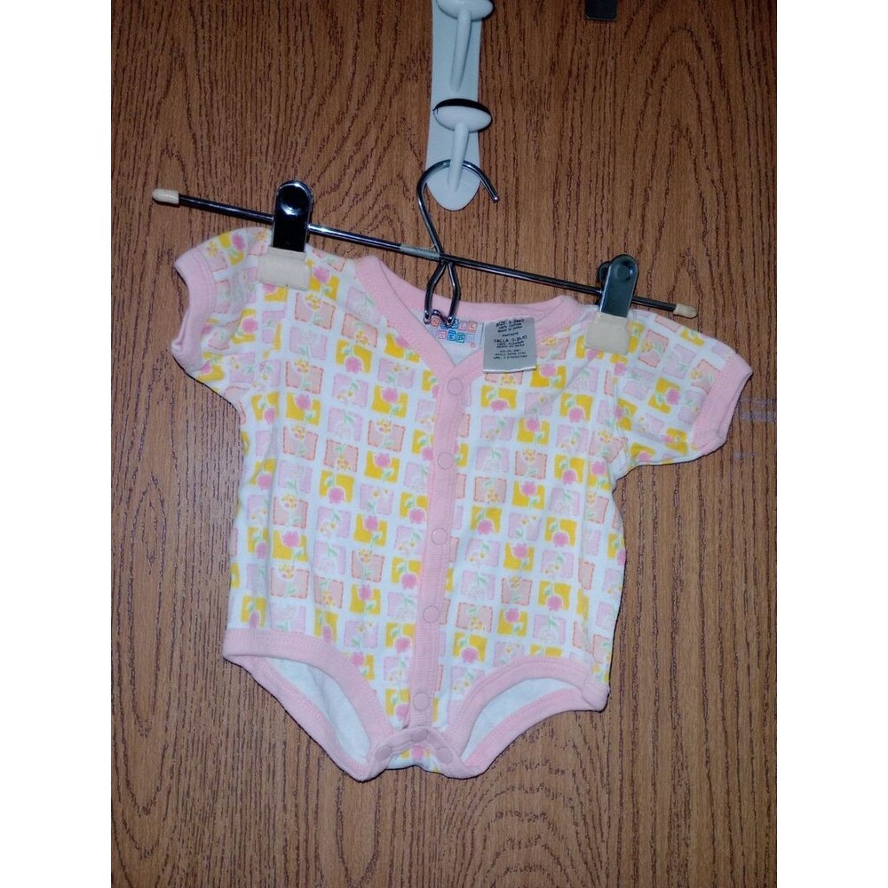 VTG Y2K Small Steps Sleeveless Romper Floral 0/3 Months Pink Tulips Short Sleeve